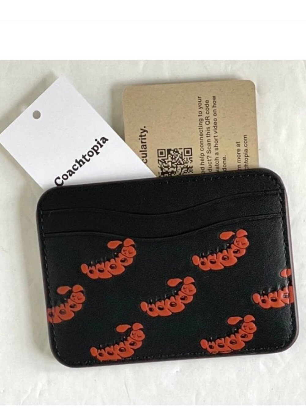 Coach Wavy Card Case CQ866 Caterpillar Coachtopia Black Leather Wallet - Picture 2 of 8